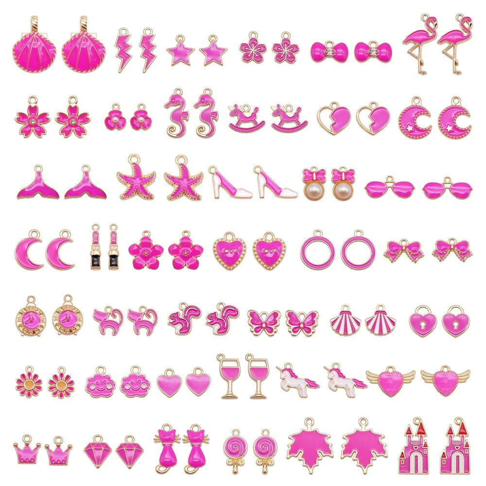 2295 80PCS 40Pairs Fashion Charms Enamel Bright Pink Bling Pendant Earrings